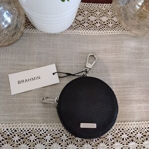 Brahmin Black Leather Circle Coin Purse
